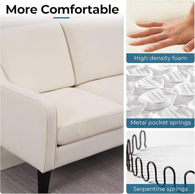 VINGLI Loveseat 53" Small Couch Loveseat Sofas for Living Room Mid Century Modern Sofa Couch Beige Love Seat Couches with Scooped Arms for Small Spaces, Bedroom, Apartment, Studio