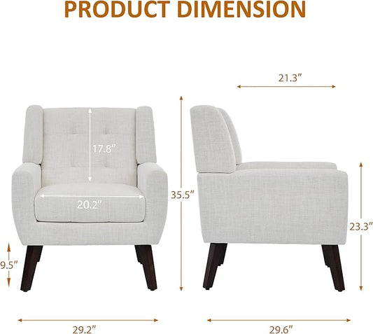 Accent Chairs Set of 4, Mid-Century Modern Upholstered Armchair, Comfy Fabric Living Room Chairs Reading Chairs with Button Tufted Back & Solid Wood Legs for Bedroom, Office, Beige