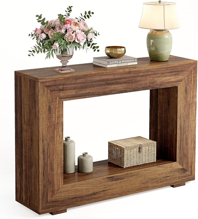 LITTLE TREE 47 Inches Console Table, Sofa Table with Storage, Modern Entryway Table for Hallway, Narrow Long Sofa Entryway Table for Living Room, Brown