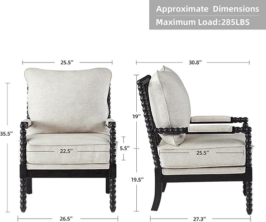 DUHOME Linen Fabric Spindle Accent Chair with Wood Frame,Bobbin Chair with High Resilience Spring Cushion and Armrest Pads, Leisure Armchair for Living Room Bedroom Farmhouse Home Office Belcony