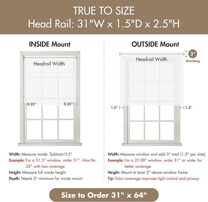 Madison Park Galen Matte White Cordless Roman Shades - Fabric Privacy Single Panel Darkening, Energy Efficient, Thermal Insulated Window Blind Treatment, for Home, Living Room Decor, 31" W x 64" H