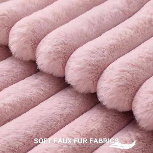 Pallene Faux Fur Plush Throw Pillow Covers 20x20 Set of 2, Luxury Soft Fluffy Striped Decorative Pillow Covers for Sofa, Couch, Living Room, Blush Pink