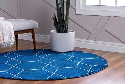 Unique Loom Trellis Frieze Collection Area Rug - Geometric (5' 1" Round, Navy Blue/ Ivory)