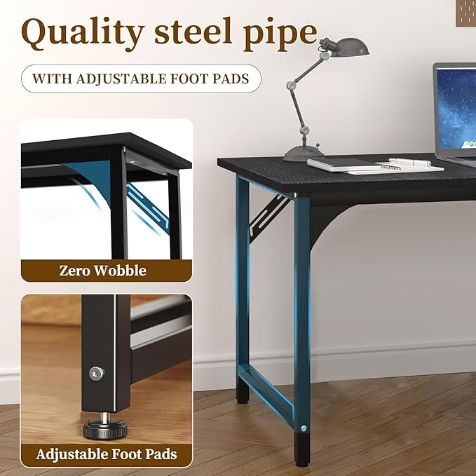 47'' Computer Desk with Deeper Desktop, Home Office Desk Workstation with Sturdy Metal Frame, Modern Simple Desk for Gaming Studying Writing, Black