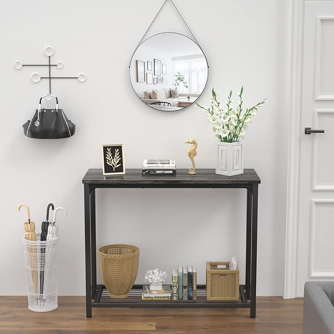 Ecoprsio Console Table Sofa Table with Mesh Shelves, 2 Tier Entryway Table Foyer Table for Entryway, Front Hall, Hallway, Sofa, Couch, Living Room, Coffee Bar, Kitchen, Grey, 32 Inch