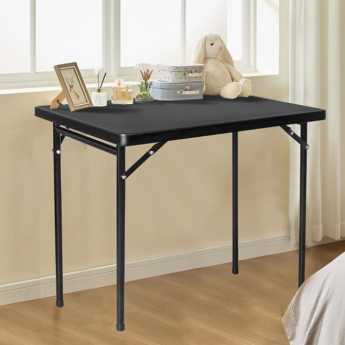 Folding Table 3ft Rectangular All-Occasion Plastic Folding Event Table for Indoor and Outdoor, Portable Desk, Camping, Durable and Stable, HDPE and Steel, Wide Application, Black