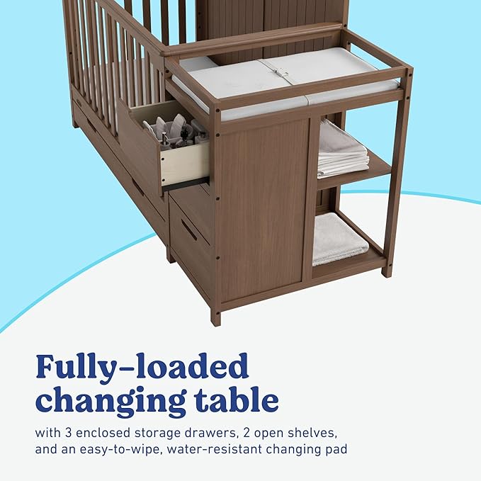 Graco Hadley 5-in-1 Convertible Crib & Changer (Hazelnut) – GREENGUARD Gold Certified, Fits Standard Crib Mattress, Converts to Toddler Bed and Full Bed, 4 Adjustable Mattress Heights