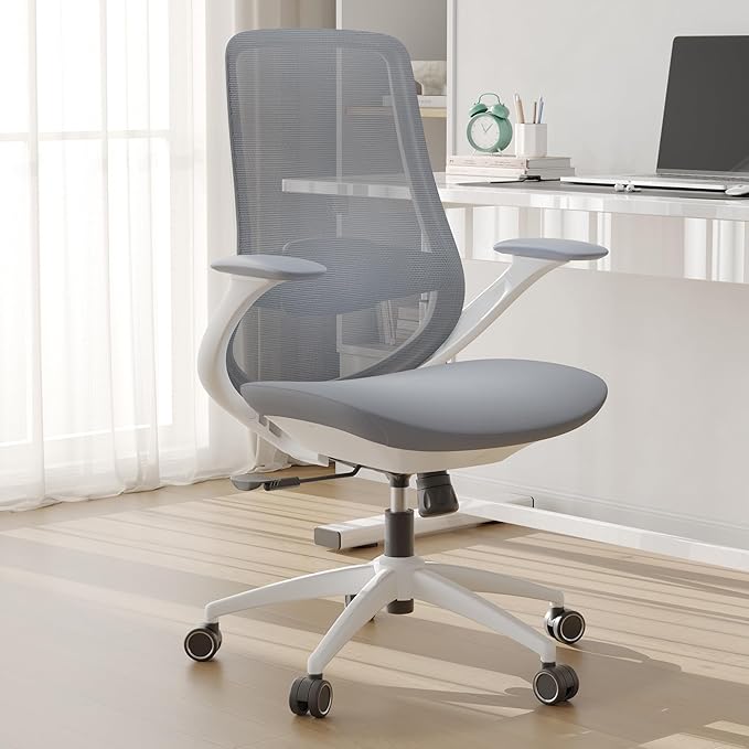 Ergonomic Mesh Office Chair, 330LBS Executive Desk Chair with Lumbar Support, 2D Armrests, Comfy Swivel Computer Task Chairs for Long Hours (Grey)