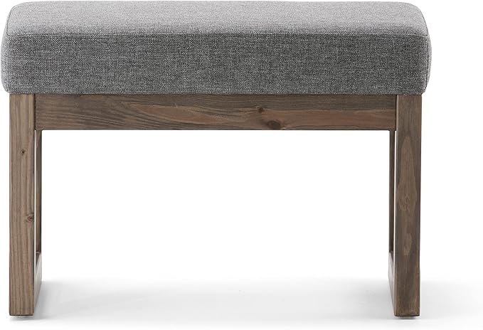 SIMPLIHOME Milltown 27 inch Wide Contemporary Rectangle Footstool Ottoman Bench in Grey Linen Look Fabric, Assembled, for the Living Room and Bedroom