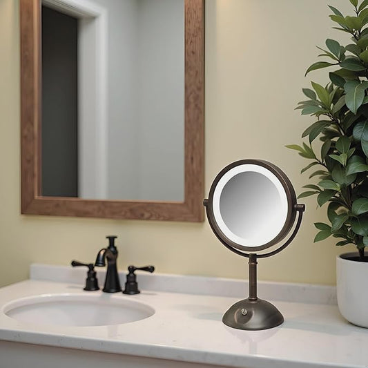 JERDON Lighted Makeup Mirror with Magnification - 1X and 8X Magnification - Bronze Makeup Mirror - Model HL8808BZL