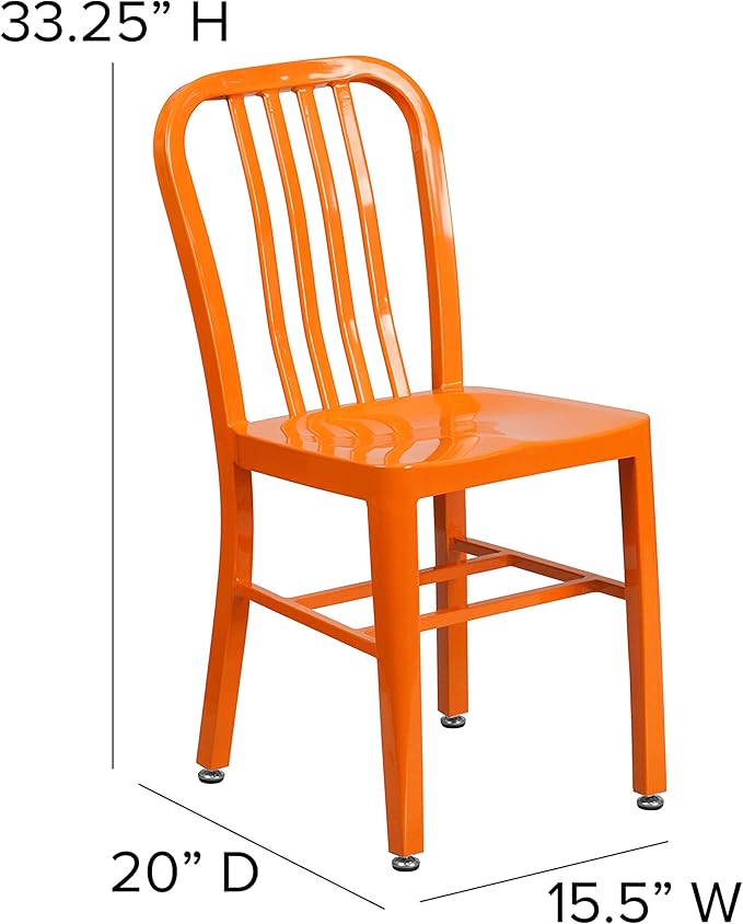 Flash Furniture Gael Commercial Grade 2 Pack Orange Metal Indoor-Outdoor Chair