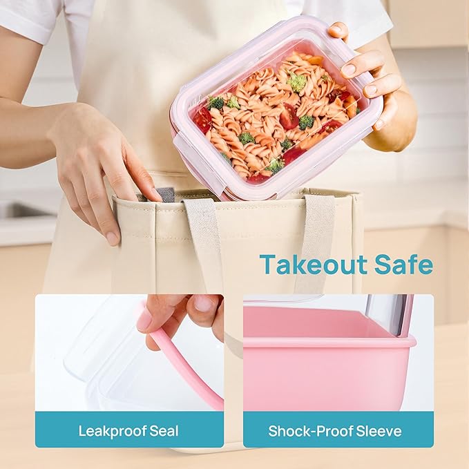 Vtopmart 5 Pack 28oz Glass Food Storage Containers Set with Silicone Sleeve,Glass Meal Prep Containers, Lunch containers with Airtight BPA-Free Plastic Lids, Dishwasher, Microwave, and Freezer Safe