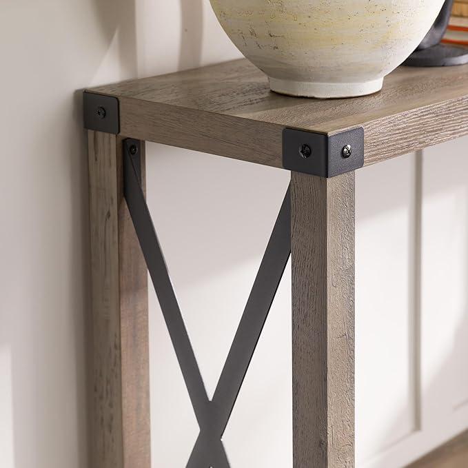 Walker Edison Sedalia Modern Farmhouse Metal X Entry Table, 46 Inch, Grey