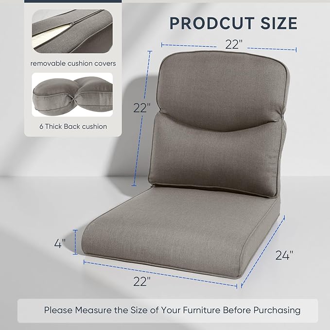 Patio Chair Cushions 5 Packs - Outside 22x24 High Back Water-Resistant Cushion with Zipper Cover for Outdoor Glider Rocking Chairs Loveseat 3-seat Couch Sofa – Grey/Crescent