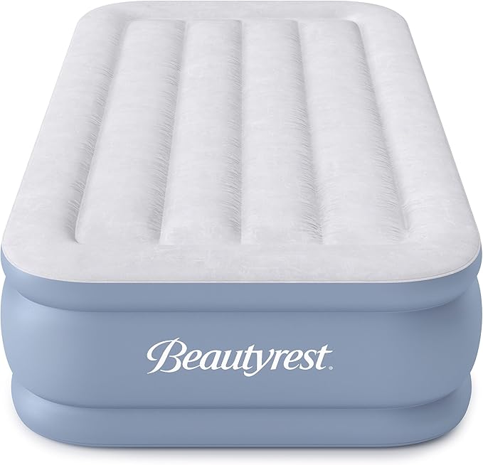 Beautyrest Hi-Loft Twin Size Air Mattress with Vertical Beam Construction, Edge Support, External Pump and Puncture Resistant Vinyl for Guests and Camping