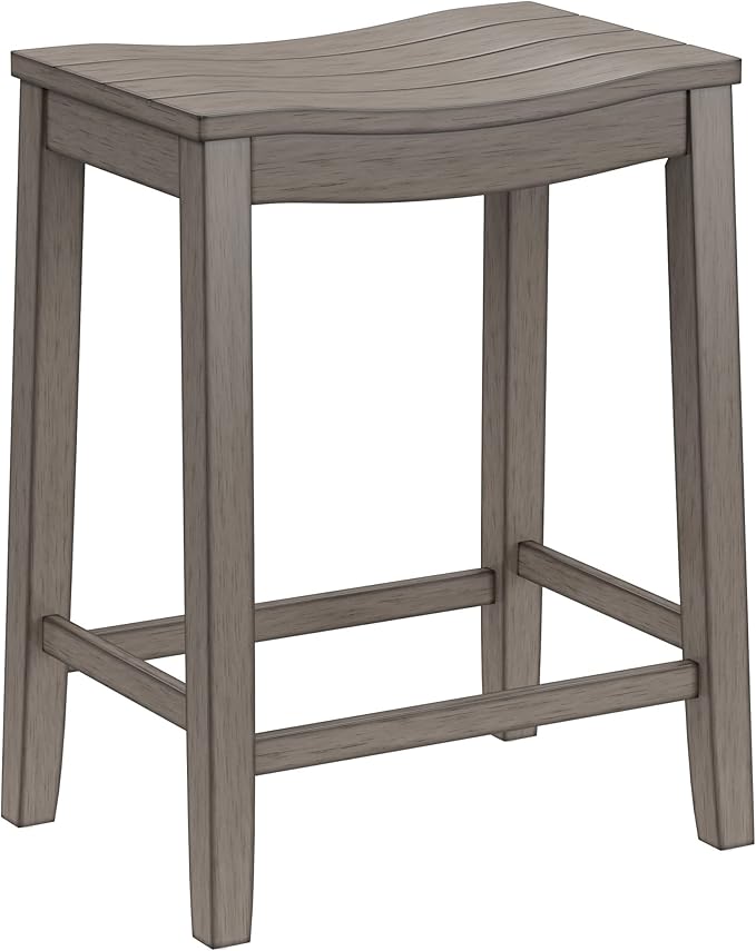 Hillsdale Fiddler Wood Backless Counter Height Stool with Saddle-Style Seat, Aged Gray