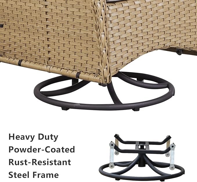 HUMMUH 5-Piece Patio Furniture Wicker Outdoor Conversation Set,All-Weather Rattan Swivel Chairs Bistro Set with Loveseat Coffee Table for Backyard,Poolside,Deck (Yellow/Beige)