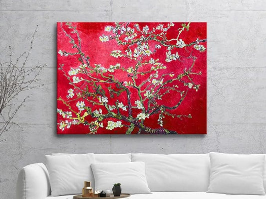 Wieco Art Extra Large Red Almond Blossom Tree Vincent Van Gogh Paintings Reproduction Canvas Prints Wall Art for Home Decor and Wall Decor Classical Flowers Pictures Artwork