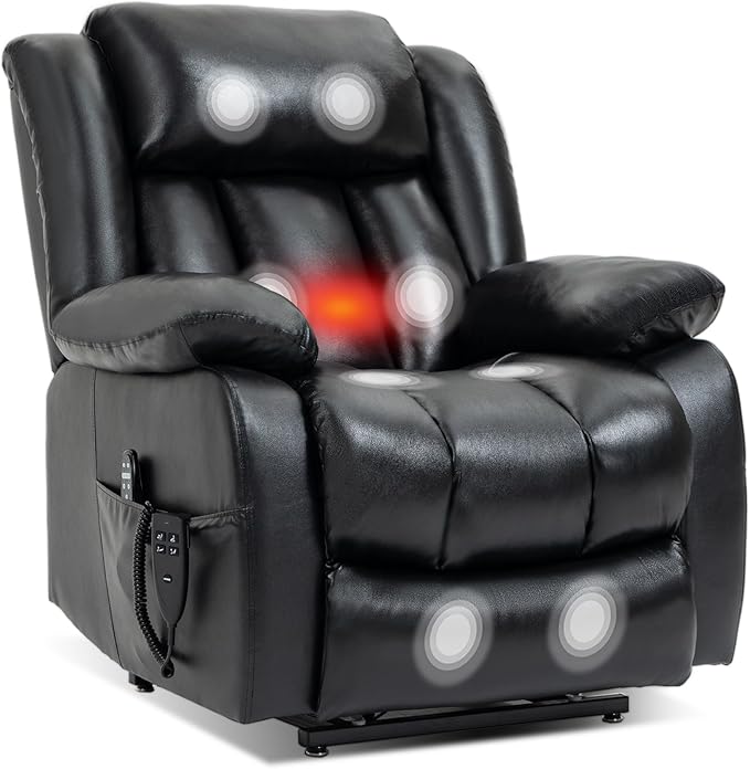 Recliner Chairs for Adults, Power Lift Chair for Elderly, Oversized Bedroom Chair with Massage&Heat, Leather Nursery Glider Chair for Living Room, Sofa Chair Home Theater Seating with Lumbar Support
