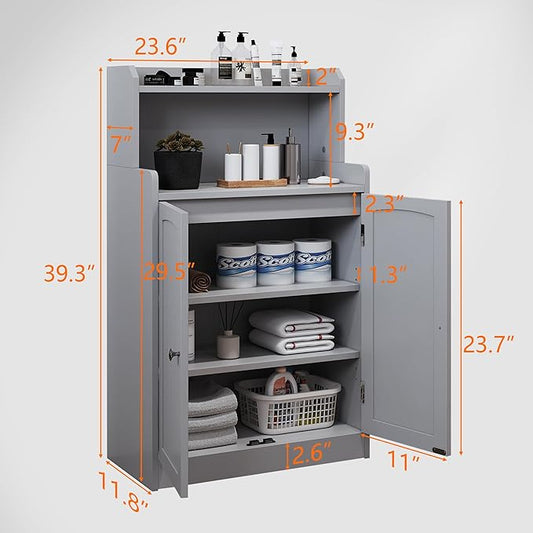 40 Inch Bathroom Storage Cabinet, Freestanding Organizer with 2 Doors, Bath cabinets Floor Standing, Suitable for Dining Room, Kitchen, Living Room, Hallway (Grey)