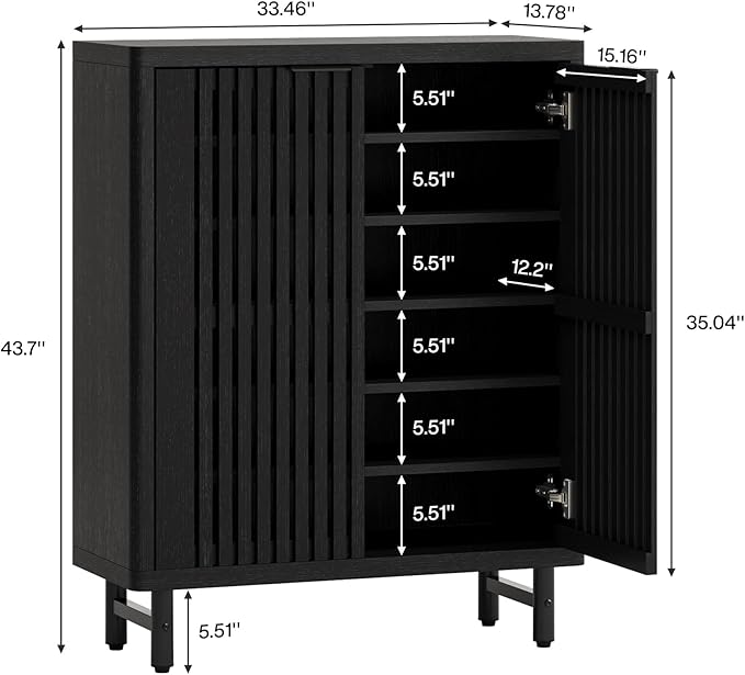 Tribesigns Shoe Cabinet with Shutter Doors, 6-Tier Entryway Shoe Cabinet with Adjustable Shelves, Wooden Modern Rack Organizer for Entryway, Hallway, Closet, Living Room, Black
