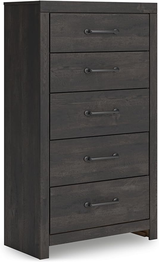 Signature Design by Ashley Delmorta Rustic 5-Drawer Chest of Drawers with Safety Stop, Gray