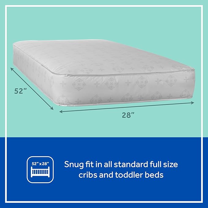 Sealy Baby Posture Haven Orthopedic Antibacterial 2 Stage Waterproof Crib Mattress plus Toddler Bed Fit, 204 Premium Coils, GREENGUARD Gold Certified, Safety & Quality Tested, Made in USA, 52"X28"