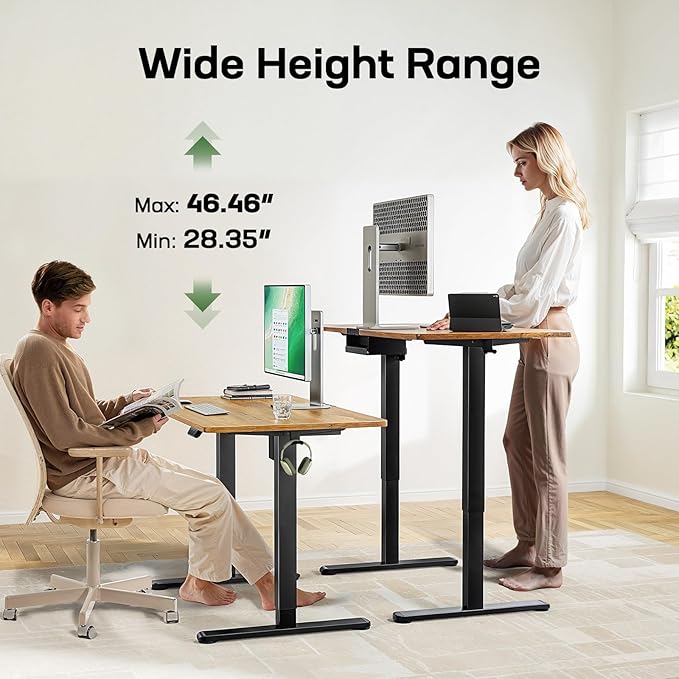 Marsail Electric Standing Desk with One-Piece Desktop,55 x 30 inch Height Adjustable Office Gaming Computer Desk with Deeper Tabletop, Home Office Stand up Desk with 4 Memory Presets, 2 Packages