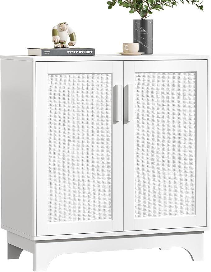 Rattan Cabinet, Sideboard Storage Cabinet with 2 Doors Buffet Cabinet with Adjustable Shelf Large Space, Kitchen Sideboard Buffet for Entryway Hallway