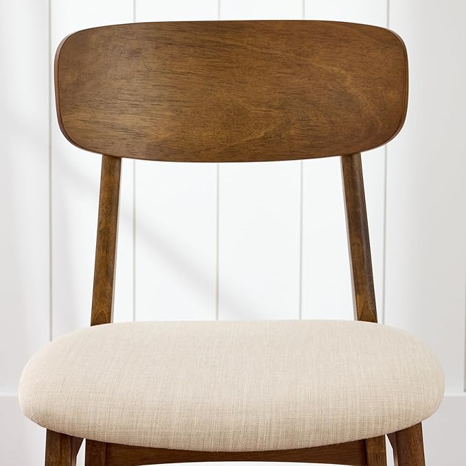 Best Choice Products Bar Stool Set of 2, Modern Farmhouse Counter Height Stools w/Upholstered Cushioned Seat, Wooden Curved Backrest - Walnut/Cream