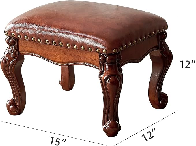 Foot Stool Ottoman Foot Rest Microfiber Leather Upholstered Footstool for Sofa, Living Room, Entryway, Solid Wood Stool (Flat Brown)