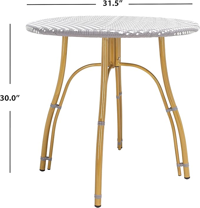 SAFAVIEH PAT4012C Outdoor Collection Sidford White Rattan Bistro Table