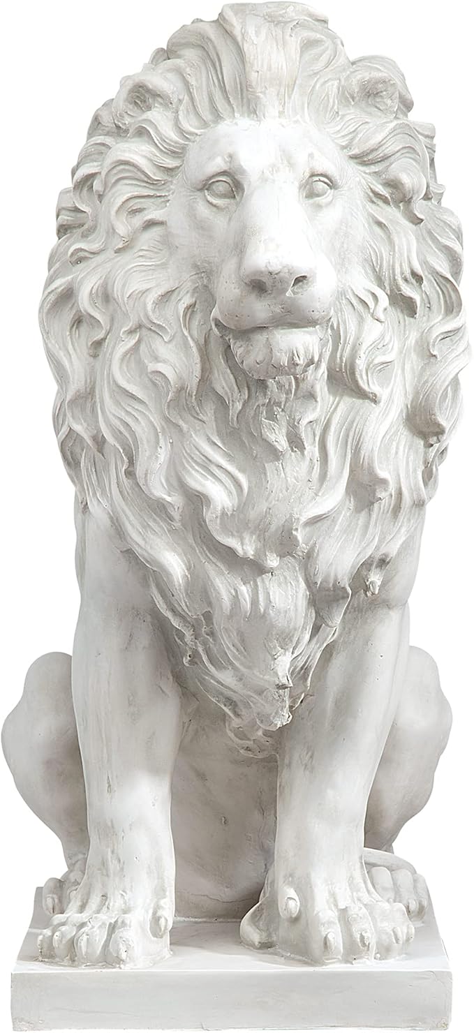 Design Toscano Lion of Florence Sentinel Indoor/Outdoor Animal Statue, 28 Inch Tall, Cast Stone Resin, Antique Stone Finish