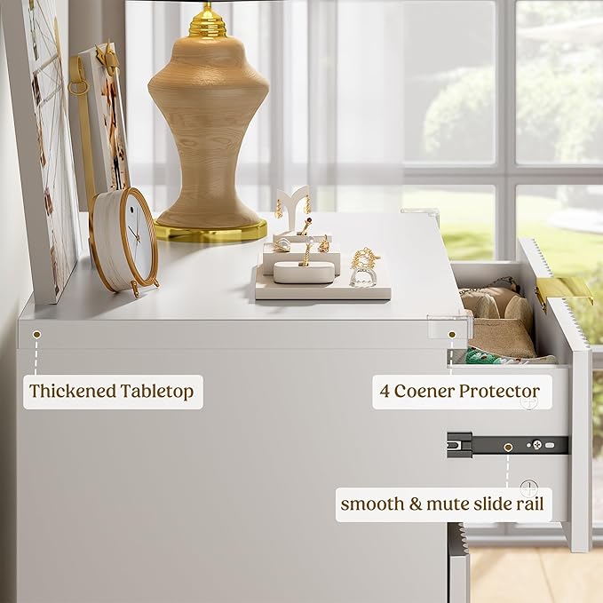 Lulive White Dresser for Bedroom Wood Tall Dressers Drawers, Fluted Modern Dresser 5 Drawers White