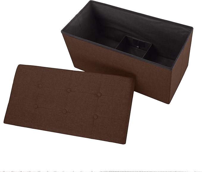 Folding Storage Ottoman - 30-Inch Tufted Footrest, Linen Chest, or Bench with Removable Bin for Living Room, Bedroom, or Dorm by Lavish Home (Brown)