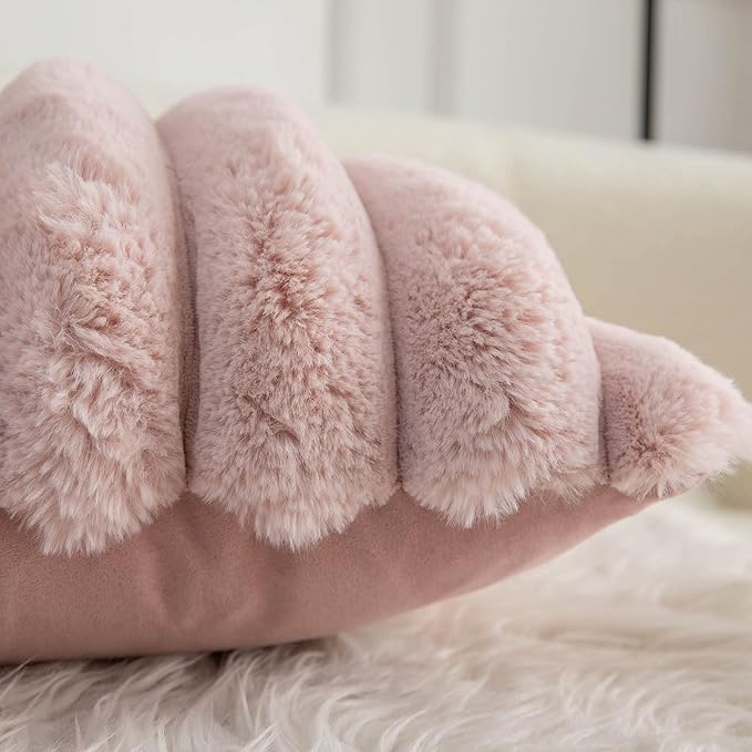 Neelvin Pink Faux Fur Cozy Soft Striped Decorative Throw Pillow Covers 16x16 inch Set of 2,Velvet Pillowcase Cushion Case for Sofa Couch