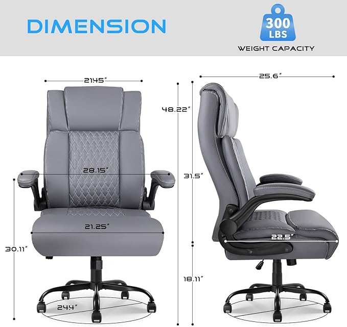 VITESSE Heavy Duty Office Chair, Executive Office Chair with Flip up Armrest,Ergonomic High Back Computer Gaming Chairs Home Office 400lbs, Big and Tall Office Chairwith Lumbar Support(Gray)