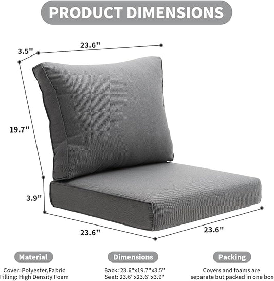 Outdoor Seat Cushion Set for Patio Furniture Deep Seat Chair Cushion Set with Removable Cover,23.6x23.6 Inch,Dark Grey