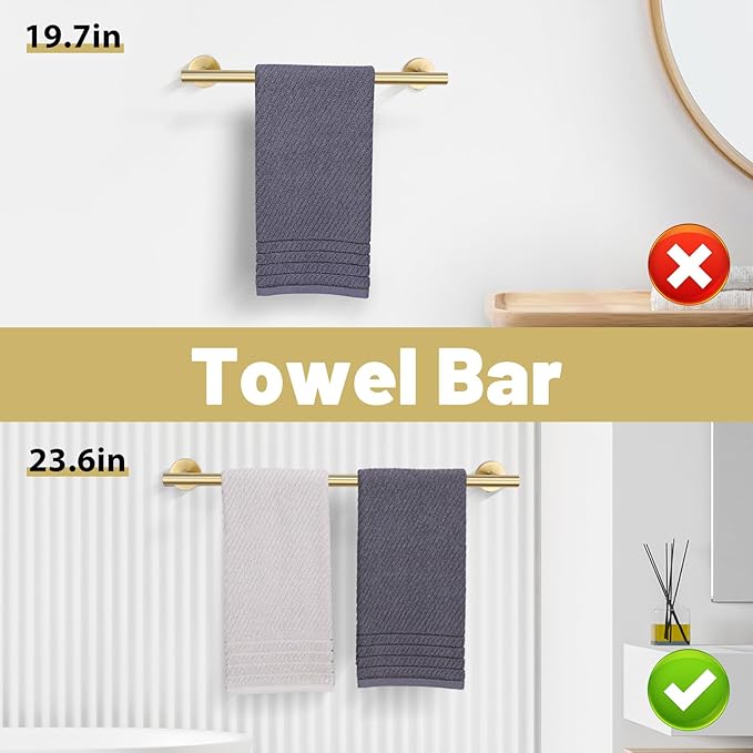 Bathroom Towel Holder Set, 6 Pieces Brushed Gold Towel Bar Bathroom Hardware Accessories Set, SUS304 Stainless Steel Towel Rack Towel Ring Toilet Paper Holder Set Wall Mounted