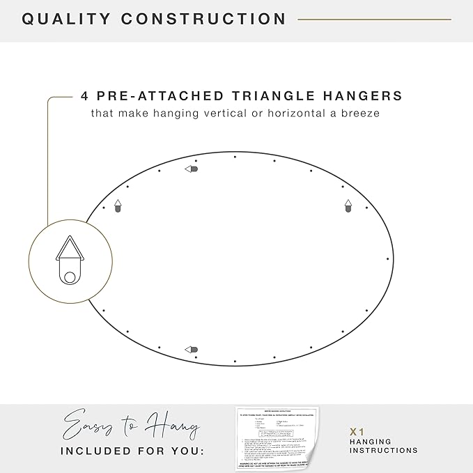 MCS 21x31 Large Wall Mirror, Classic White Oval Mirror, Vertical & Horizontal Wall Hanging Mirror for Bathroom, Bedroom & Livingroom