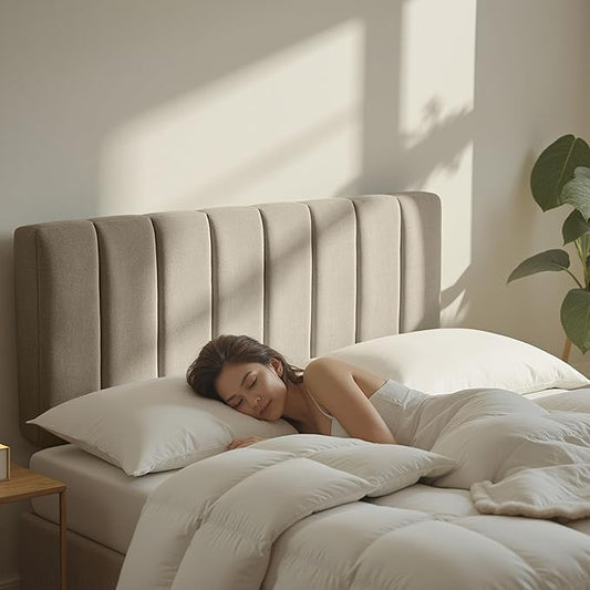 Nestl Upholstered Full Headboard - Easy Assemble Channel Stitched Headboard Full Size - Wall Mounted Headboards with 3D Soundproof Wall Panels Peel & Stick Floating Headboards, Linen