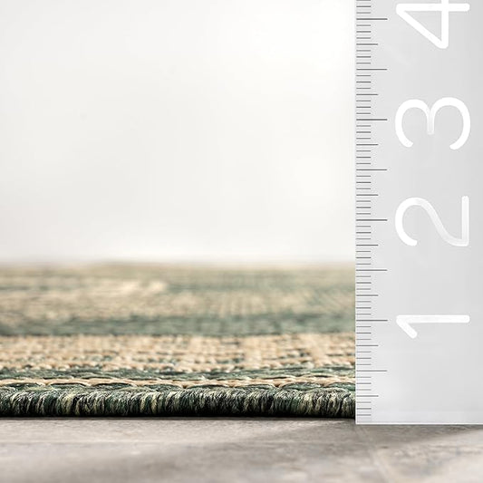 nuLOOM 8' x 10' Outdoor Tribal Geometric Area Rug, Stain Resistant, Weather Resistant, High Traffic, Patio, Balcony, Outside, Ranya Green