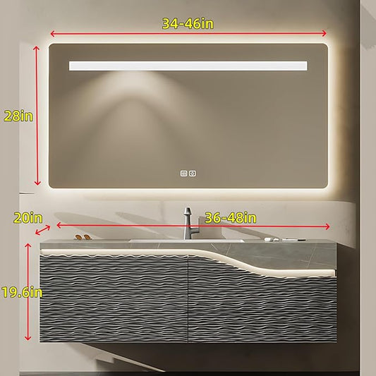 48in Elegant Modern Luxury Bathroom Vanity with Sink - Wall Mounted Solid Wood Cabinet & Smart LED Defogging Mirror | Single Sink Bathroom Cabinets