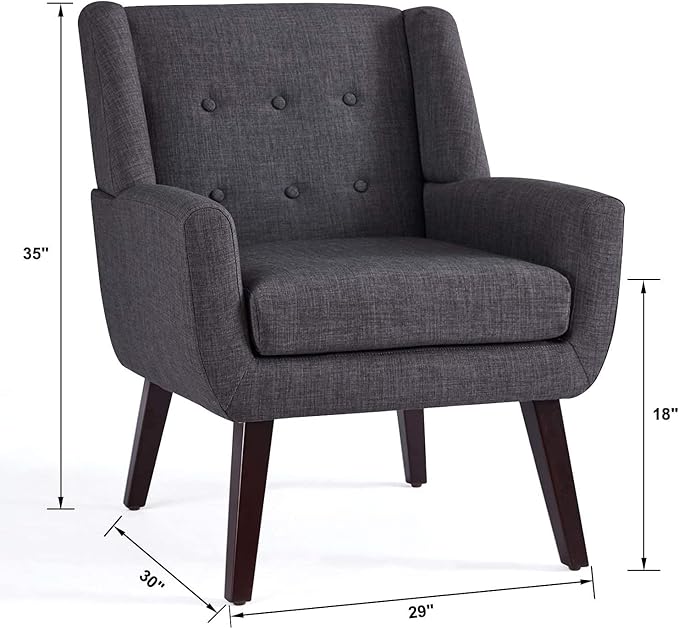 HUIMO Accent Chairs Set of 4, Upholstered Button Tufted Armchair, Linen Fabric Sofa Chairs for Bedroom, Living Room, Mid Century Modern Comfy Reading Chair (4, Grey)