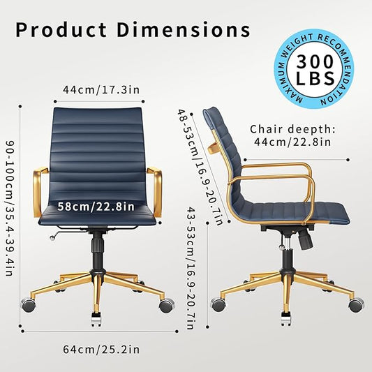 Executive Desk Chair Ergonomic Swivel Office Chair with Armrests and Wheels Heavy Duty Chair for Home Office Comfortable Wide Seat for Women and Men ,Gold Navy