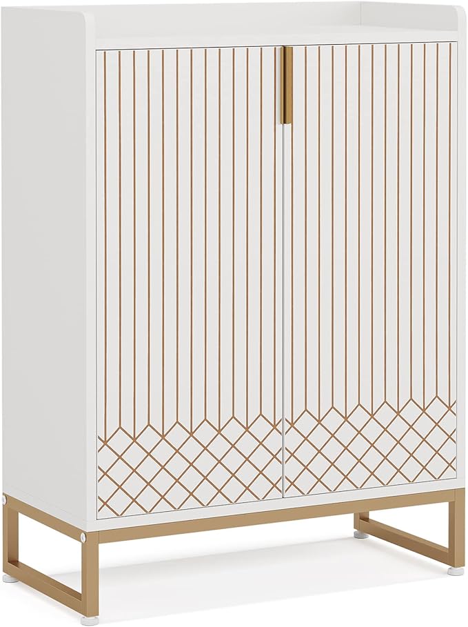 Tribesigns Shoe Cabinet with Doors, 5 Tiers Shoe Storage Cabinet for Entryway, 25 Pairs Wooden Shoe Cabinets, Modern Shoe Organizer Storage for Living Room, Bedroom, Hallway, Closet, White