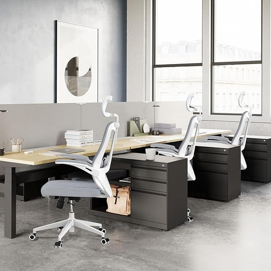 Office Chair,Ergonomic Comfy Home Desk Chair with 350LBS Capacity,High Back Gaming Chair with Wheels,Mesh Computer Chair,Lumbar Support, Adjustable Headrest,Flip-up Armrest