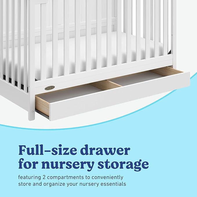 Graco Hadley 5-in-1 Convertible Crib with Drawer (White) – GREENGUARD Gold Certified, Crib with Drawer Combo, Full-Size Nursery Storage Drawer, Converts to Toddler Bed, Daybed