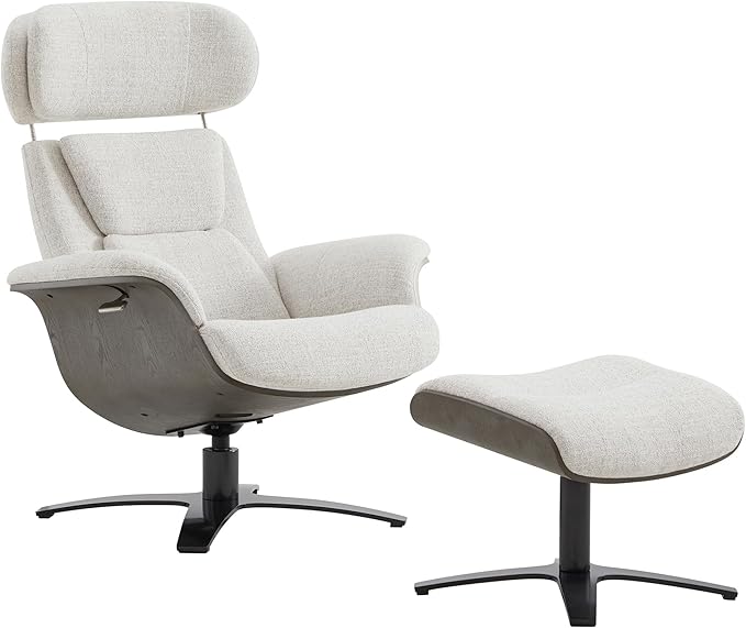 CHITA Fabric Reclining Swivel Chair with Adjustable Headrest and Ottoman for Living Room, White (Multi-Colored)