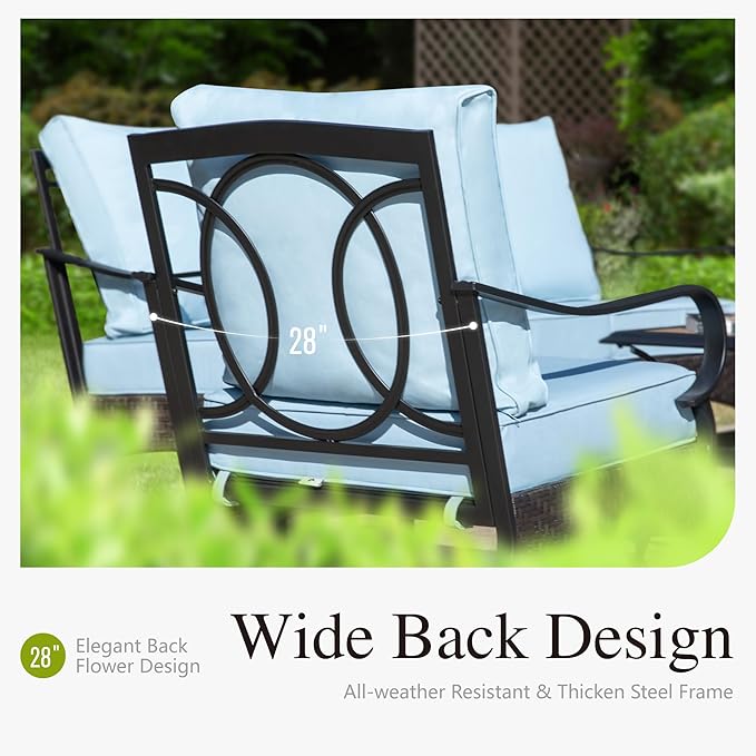 Sophia & William Extra Large Outdoor Patio Motion Sofa Chairs Set 2 PCS Heavy-Duty Metal Porch Furniture with High Back & Deep Seating Area, 5.5" Thicken Cushions for Deck, Lawn, Outside (Blue)